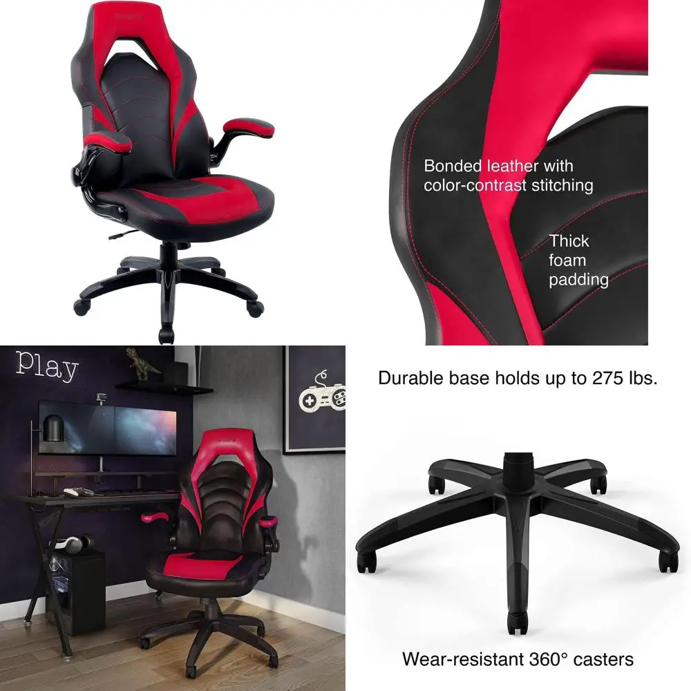 Ergonomic Bonded Leather Gaming Chair in Black and Red
Ergonomic Bonded Leather Gaming Chair in Black and Red