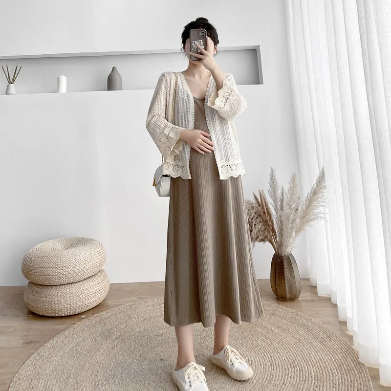 2pcs Set Cardigan + Dress Suit Pregnant Women Beach Dress High Waist Pregnancy Holiday Clothes Maternity Pleated Slip Dress New
2pcs Set Cardigan + Dress Suit Pregnant Women Beach Dress High Waist Pregnancy Holiday Clothes Maternity Pleated Slip Dress New