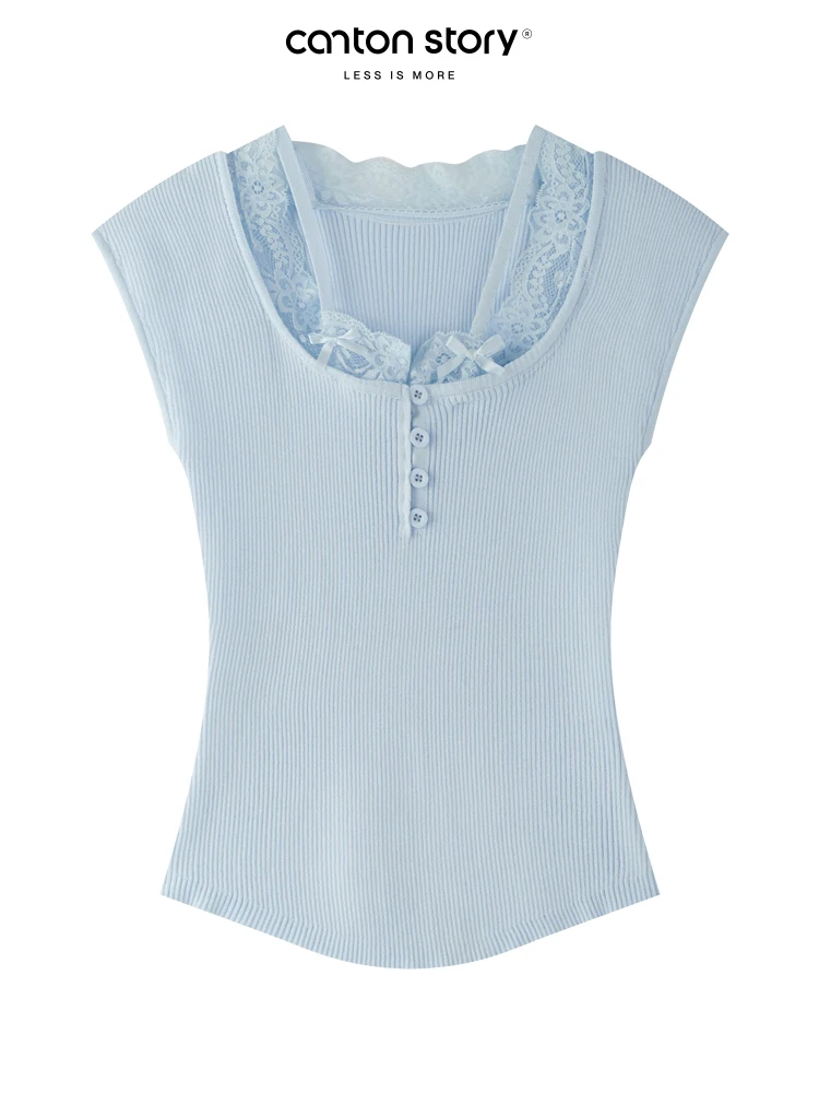 Knot Lace Splicing Sleeveless T-Shirt Women's Summer New Style Square Collar Knittedwear Commute Style Slim Fit
Knot Lace Splicing Sleeveless T-Shirt Women's Summer New Style Square Collar Knittedwear Commute Style Slim Fit