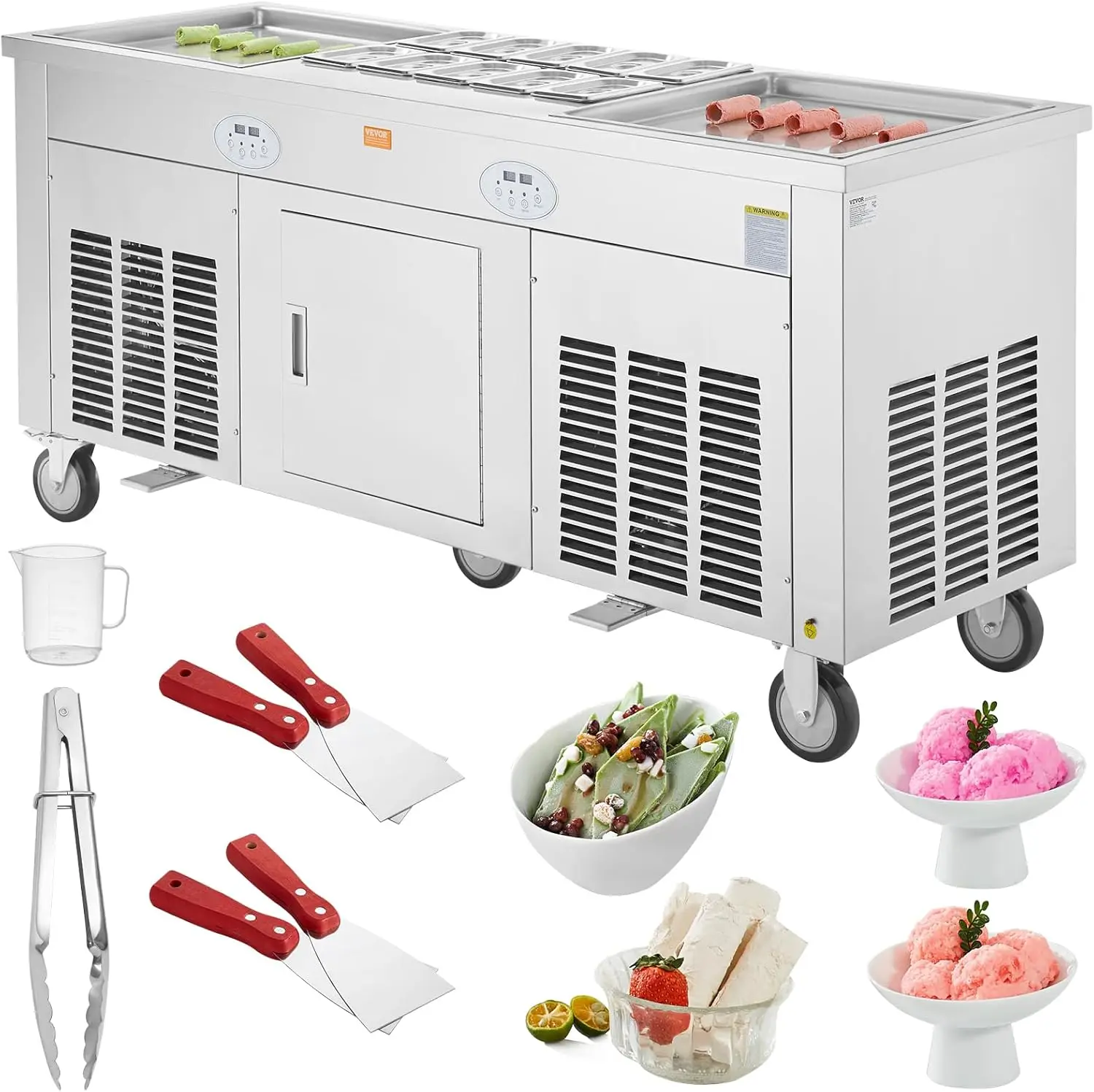 Fried Ice Cream Roll Machine,Stainless Steel Commercial Rolled Ice Cream Maker with Compressor and 4 Scrapers,2 Ice Cream Pans
Fried Ice Cream Roll Machine,Stainless Steel Commercial Rolled Ice Cream Maker with Compressor and 4 Scrapers,2 Ice Cream Pans