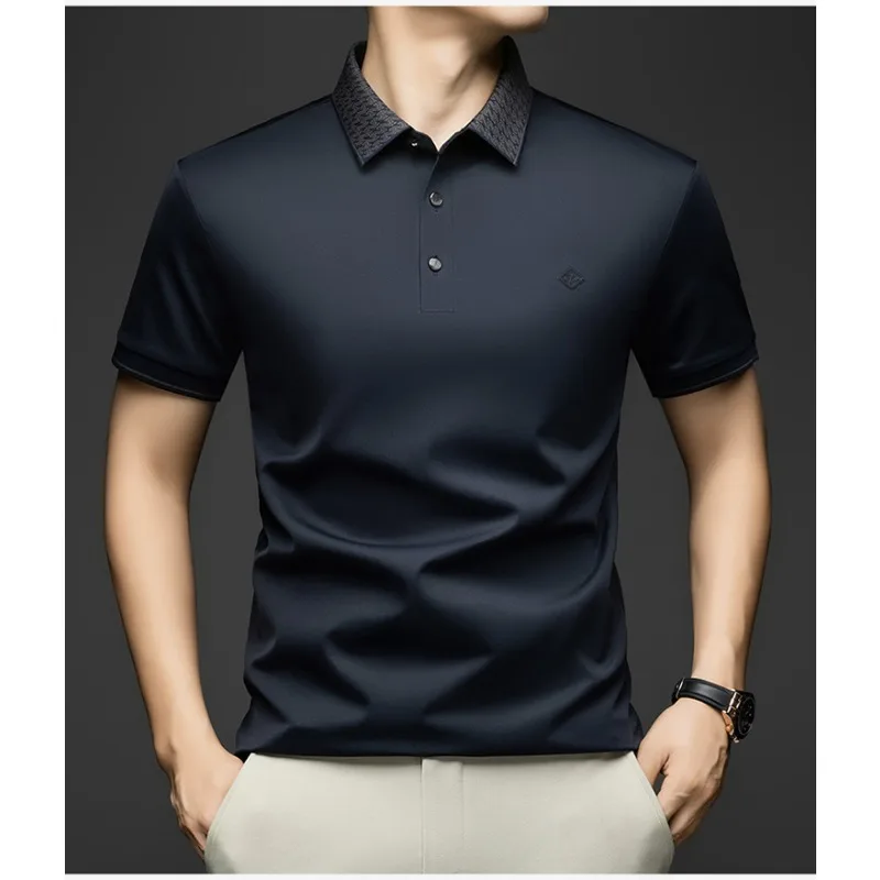 Men's Polo Shirts Short Sleeve Business Casual T Shirt Silk Cotton Classic Fit Striped Polo for Men Summer
Men's Polo Shirts Short Sleeve Business Casual T Shirt Silk Cotton Classic Fit Striped Polo for Men Summer