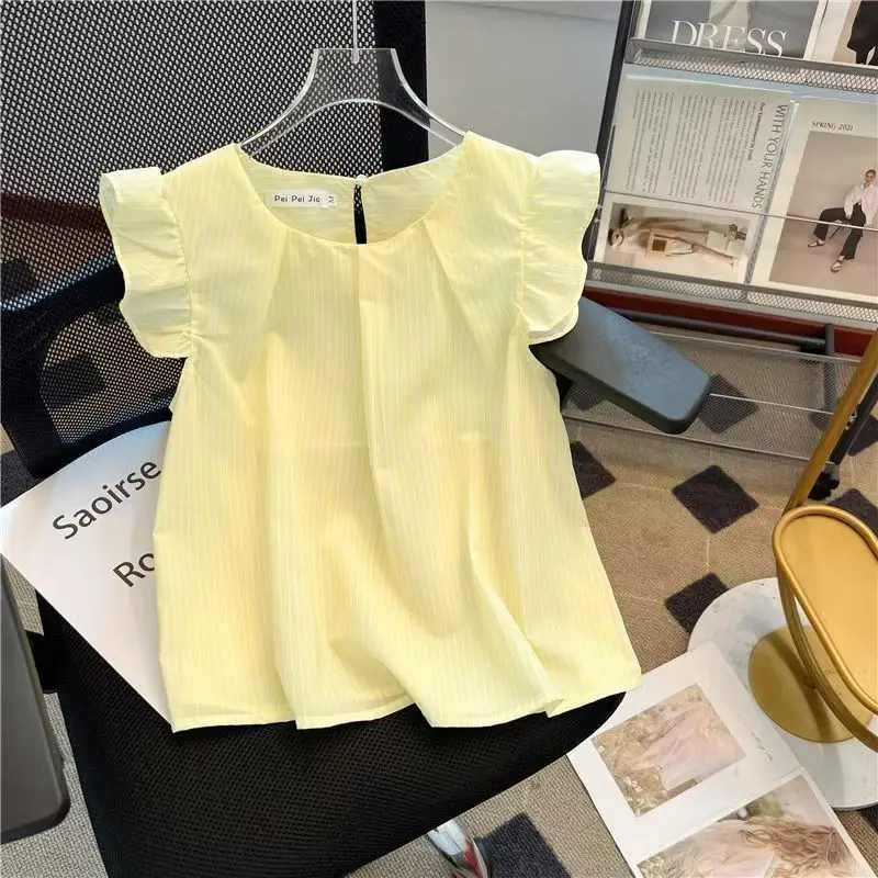 Kids Yellow Stripe Flutter Sleeve Girls Shirt Summer New Little Girl Doll Top Little Girl Sleeveless Top
Kids Yellow Stripe Flutter Sleeve Girls Shirt Summer New Little Girl Doll Top Little Girl Sleeveless Top