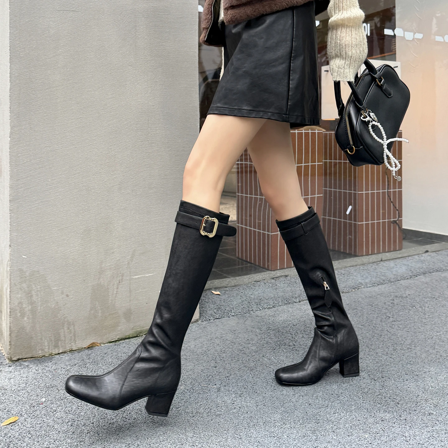 Women Genuine Leather Belt Buckle Square Toe High Heel Riding Boots Stylish Knee High Slim Fit
Women Genuine Leather Belt Buckle Square Toe High Heel Riding Boots Stylish Knee High Slim Fit