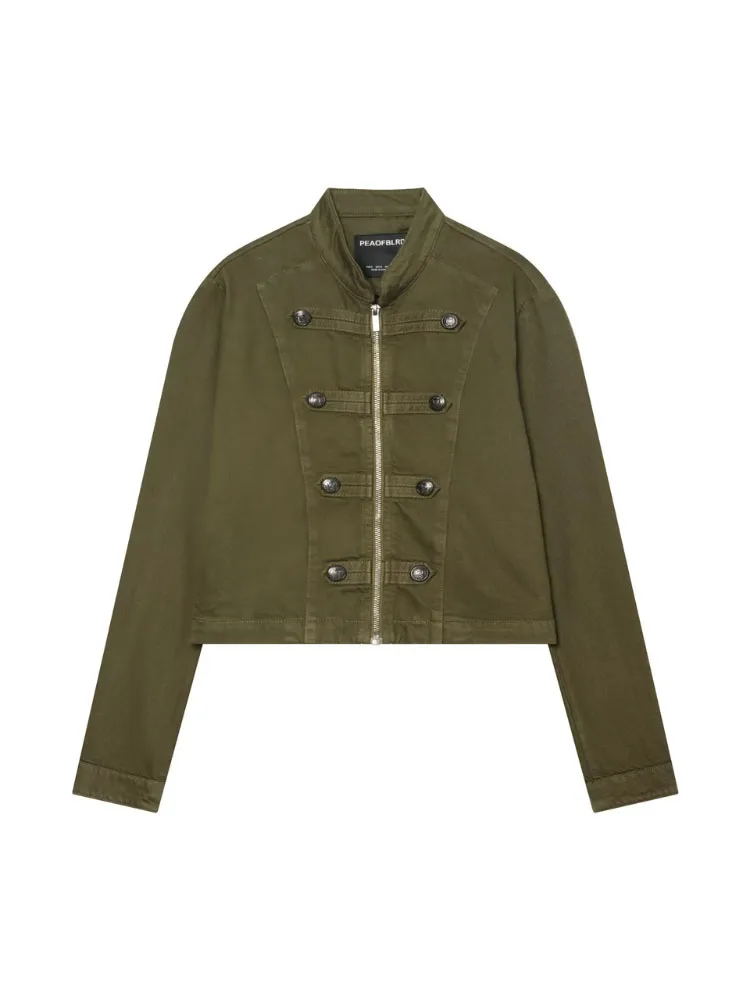 HH Women Summer Spring Tailored Army Green Military Jacket Stand Collar Double Breasted Metal Button Zip Front Cropped Outerwear
HH Women Summer Spring Tailored Army Green Military Jacket Stand Collar Double Breasted Metal Button Zip Front Cropped Outerwear