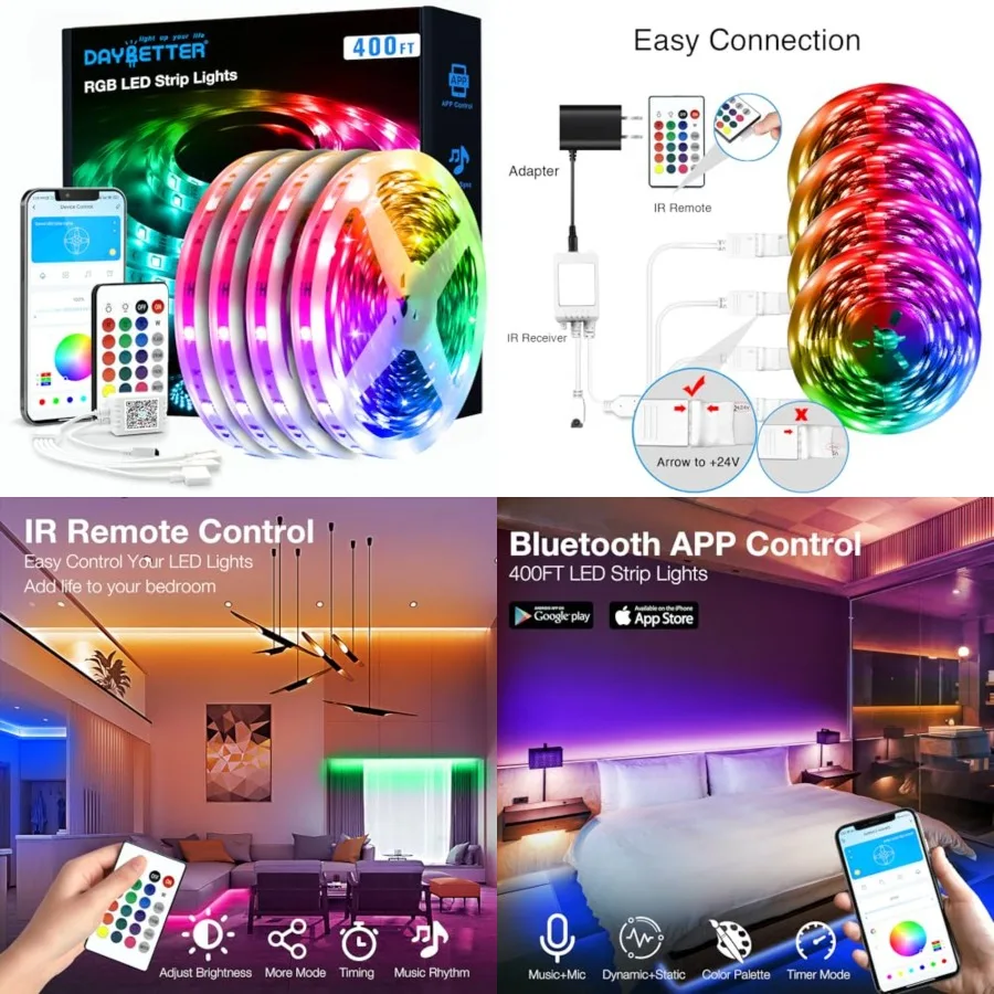 LED Strip Lights 400 Feet, Smart Light with App Remote Control, RGB LED Lights for Bedroom, Music Sync Color Changing for Room
LED Strip Lights 400 Feet, Smart Light with App Remote Control, RGB LED Lights for Bedroom, Music Sync Color Changing for Room