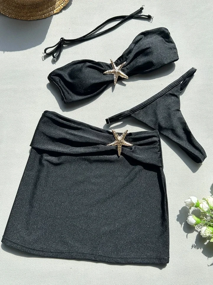 Bikini Set Women's Sexy Solid Color 3 Piece Swimsuit Starfish Decoration Beach Skirt Thong Detachable Sling Swimwear 2025 New
Bikini Set Women's Sexy Solid Color 3 Piece Swimsuit Starfish Decoration Beach Skirt Thong Detachable Sling Swimwear 2025 New