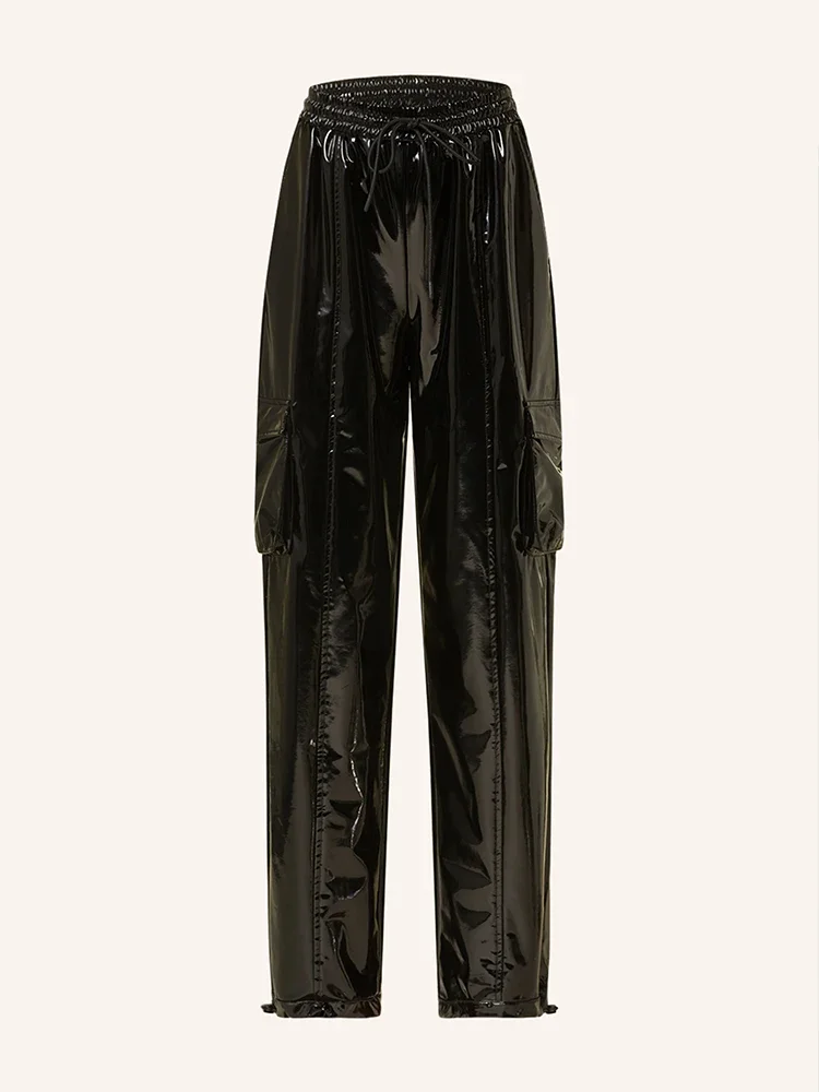 Women Shiny Casual High Waist Faux Leather Cargo Pants With Pockets Glossy PU Drawstring Elastic Waistband Sweatpants New Custom
Women Shiny Casual High Waist Faux Leather Cargo Pants With Pockets Glossy PU Drawstring Elastic Waistband Sweatpants New Custom