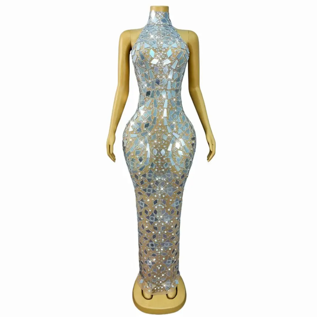 Jingshe Nude Mesh Base Silver Mirror Sequin Floor Length Dress with Rhinestone Accents for Evening Gowns and Red Carpet Events
Jingshe Nude Mesh Base Silver Mirror Sequin Floor Length Dress with Rhinestone Accents for Evening Gowns and Red Carpet Events