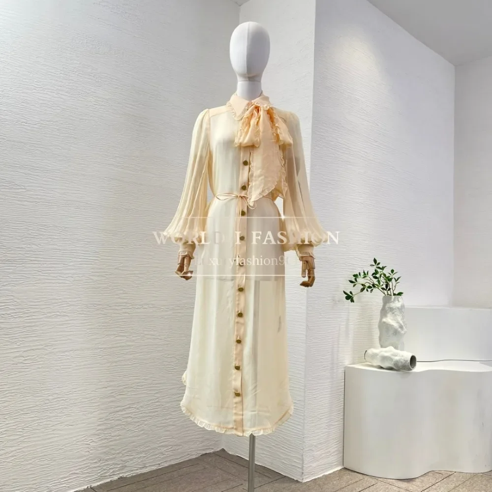 Beige Long Sleeve Ruffles Midi Dress 2025 Spring Separate Camisole New Style Bow Scarf
Beige Long Sleeve Ruffles Midi Dress 2025 Spring Separate Camisole New Style Bow Scarf
