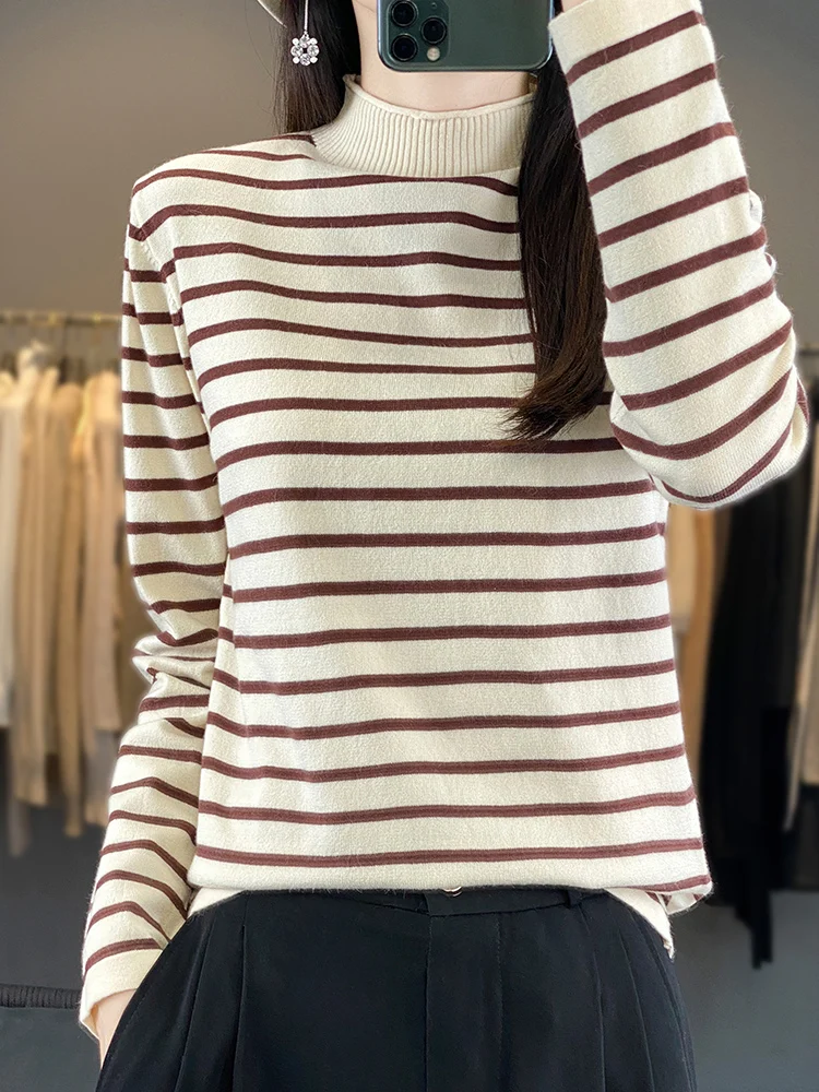 Women Wool Half-high Collar Strip Pullover Fashion Soft Sweater Autumn Winter Female Loose Casual Knitwear Bottomming Tops
Women Wool Half-high Collar Strip Pullover Fashion Soft Sweater Autumn Winter Female Loose Casual Knitwear Bottomming Tops