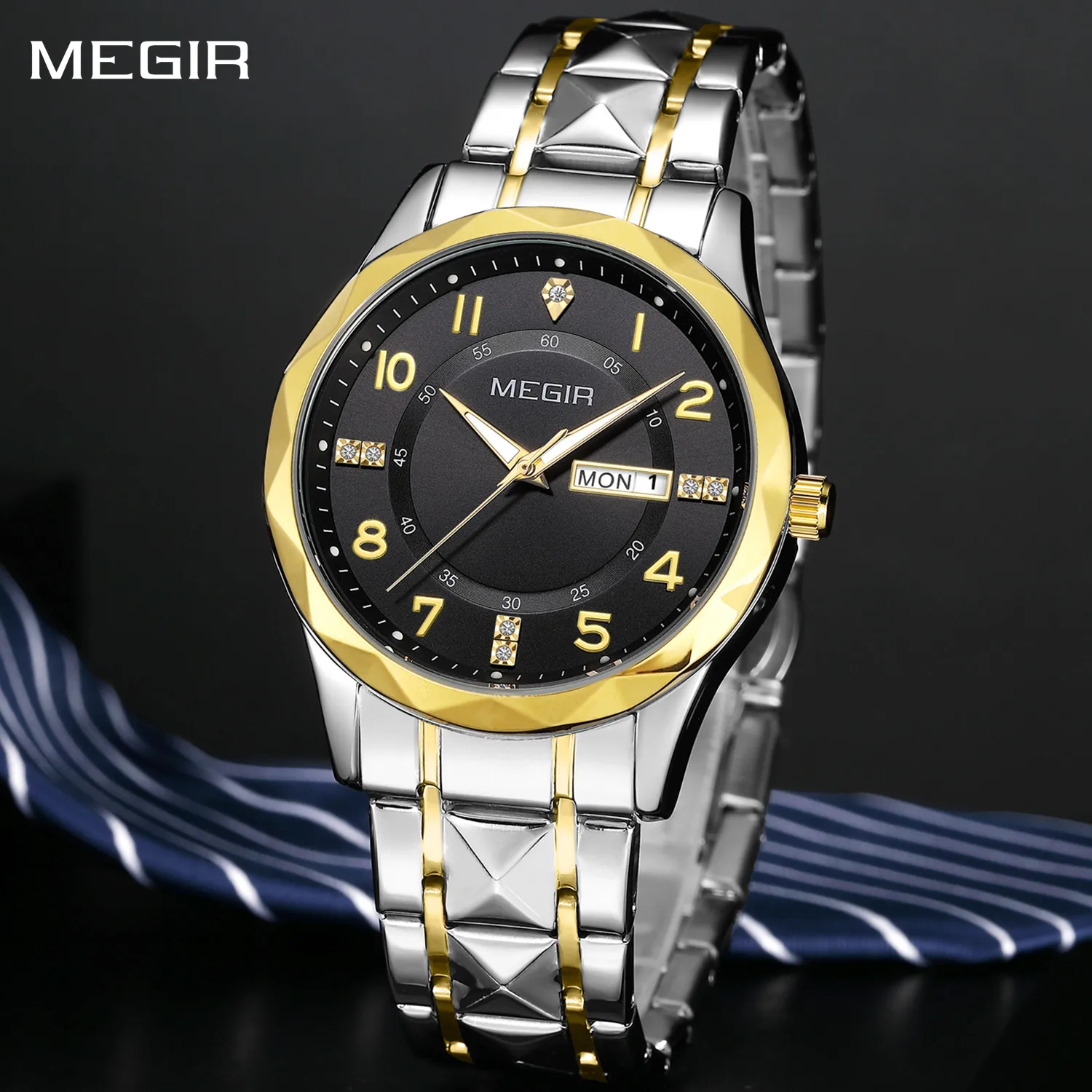 MEGIR Роскошные деловые мужские часы с ремешком из нержавеющей стали, кварцевые повседневные наручные часы, водостойкий календарь, неделя, дисплей 1093
MEGIR Роскошные деловые мужские часы с ремешком из нержавеющей стали, кварцевые повседневные наручные часы, водостойкий календарь, неделя, дисплей 1093