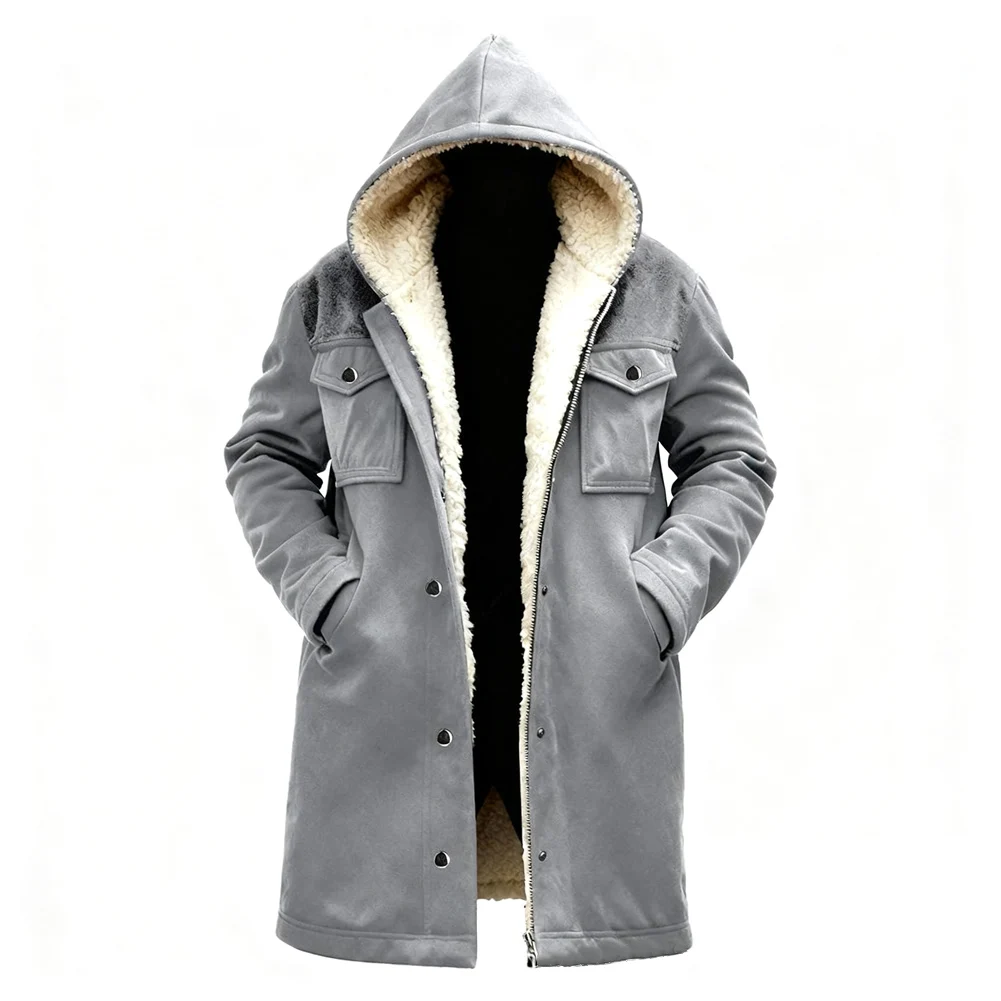 Men's Casual Hooded Suede Plush Warm Jacket with Long Sleeves and Zippered Pockets Midlength Coat for Outdoor Use
Men's Casual Hooded Suede Plush Warm Jacket with Long Sleeves and Zippered Pockets Midlength Coat for Outdoor Use