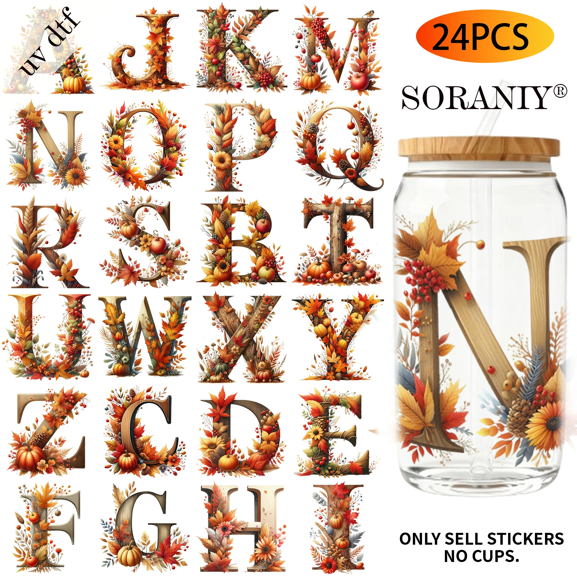 24PCS/Set Fall Alphabet Themed UV DTF DIY 16OZ Transfer Stickers Water Bottles Glass
24PCS/Set Fall Alphabet Themed UV DTF DIY 16OZ Transfer Stickers Water Bottles Glass