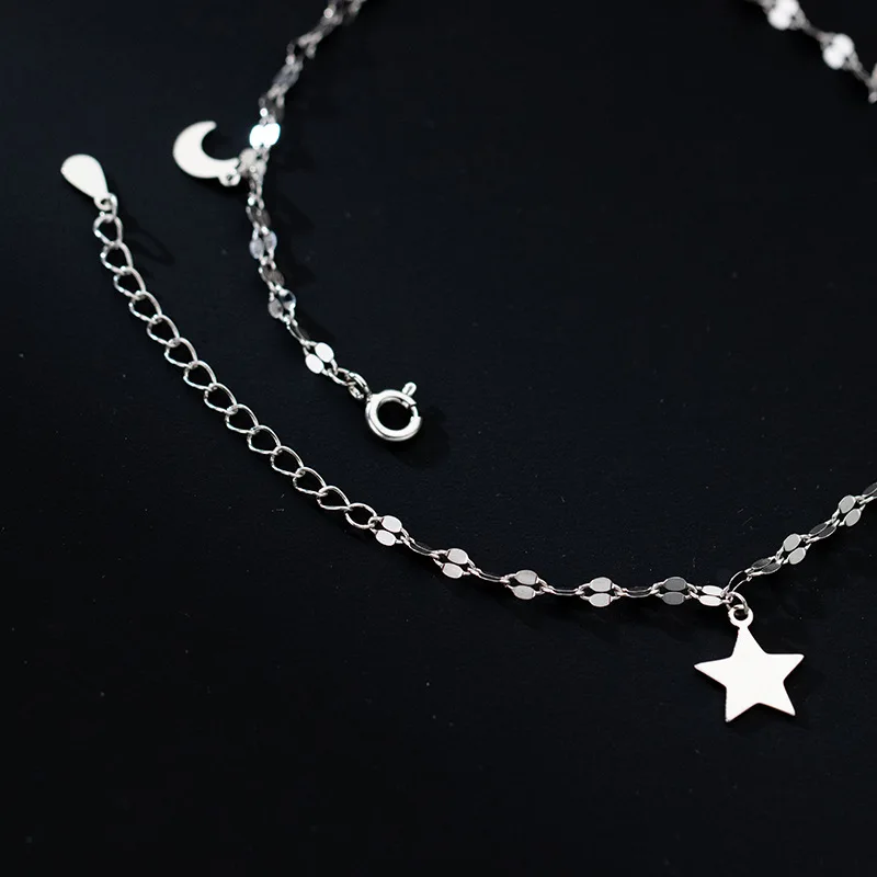 925 Sterling Silver Luxury Shiny Zircon Star Moon Romantic Chain Anklet for Women Simple Fashion Korean Charm Jewelry
925 Sterling Silver Luxury Shiny Zircon Star Moon Romantic Chain Anklet for Women Simple Fashion Korean Charm Jewelry