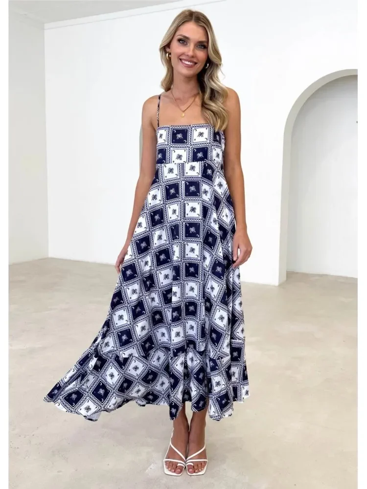 Sexy Printed Spaghetti Strap Long Dresses For Women Sleeveless Backless A-line Maxi Dress Female Casual Vacation Beach Vestidos
Sexy Printed Spaghetti Strap Long Dresses For Women Sleeveless Backless A-line Maxi Dress Female Casual Vacation Beach Vestidos