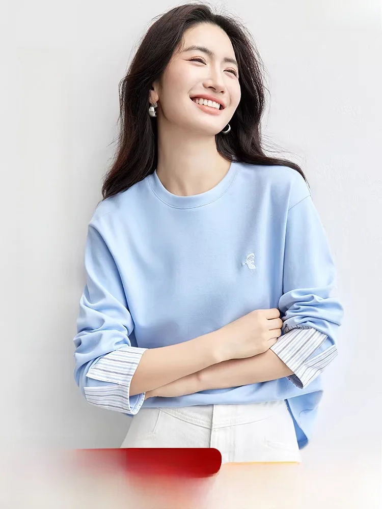 Spring 2026 Women's round Ne Embroidered Sweatirt Color Blo Design Stripe False Two-Piece Top Small Flng Casual Comfo...
Spring 2026 Women's round Ne Embroidered Sweatirt Color Blo Design Stripe False Two-Piece Top Small Flng Casual Comfo...