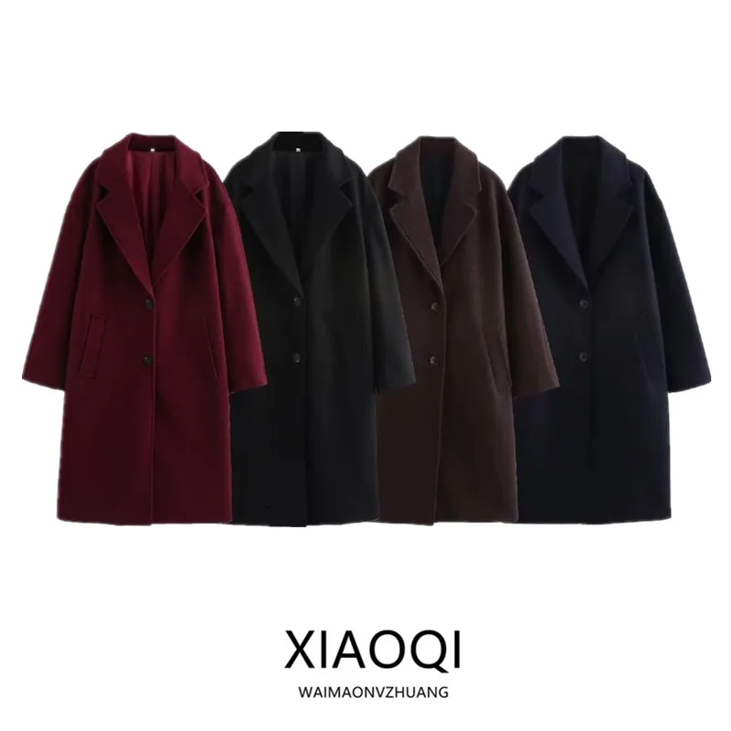 Зимнее женское пальто 2024 из смесового волокна, свободного кроя, с длинными рукавами и отложным воротником, новинка, средней длины, для повседневной носки
Зимнее женское пальто 2024 из смесового волокна, свободного кроя, с длинными рукавами и отложным воротником, новинка, средней длины, для повседневной носки