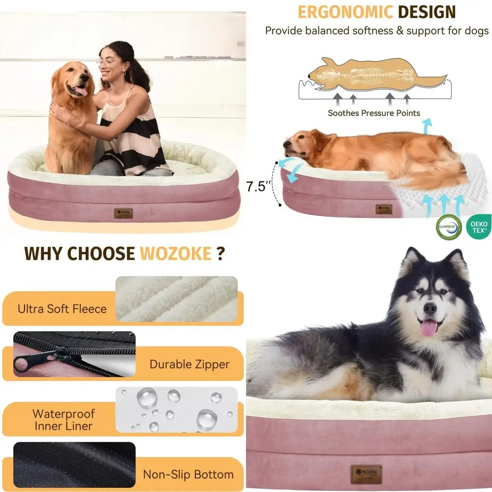 XXL Orthopedic Memory Foam Dog Bed with Washable Bolster Covers for Medium to Large Pets - Non-Slip, Pink
XXL Orthopedic Memory Foam Dog Bed with Washable Bolster Covers for Medium to Large Pets - Non-Slip, Pink