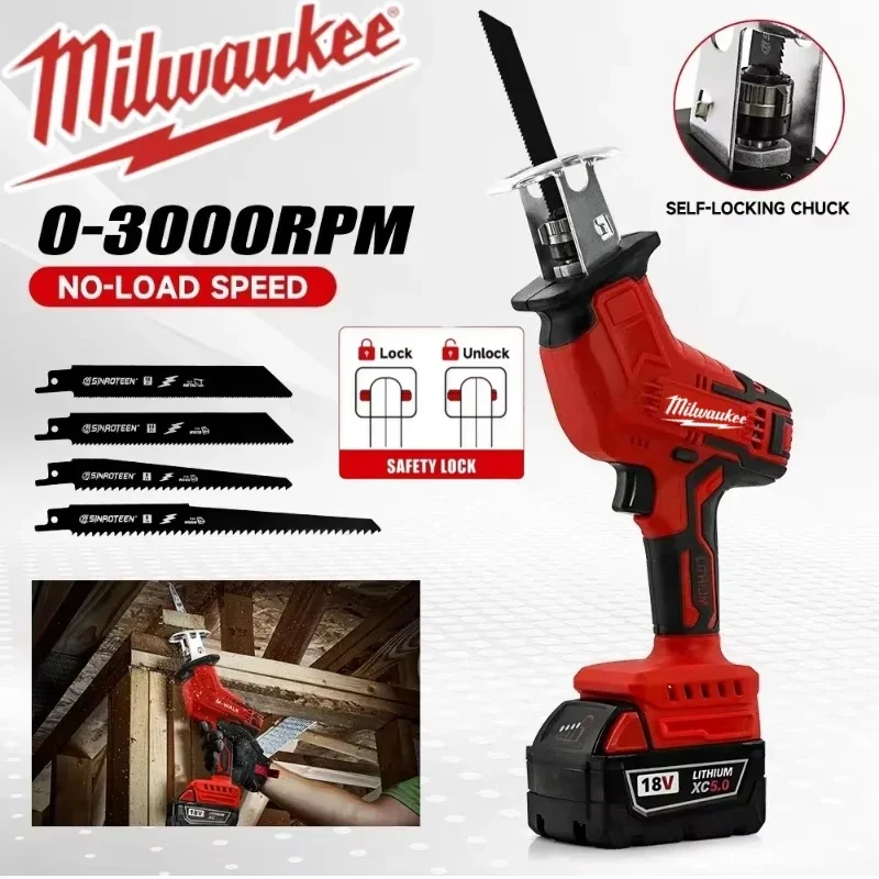 Milwaukee Electric Cutting Saw Cordless Electric Reciprocating Saw Speed Cutting Power Tools Wood Metal Pipe Cutting Saw
Milwaukee Electric Cutting Saw Cordless Electric Reciprocating Saw Speed Cutting Power Tools Wood Metal Pipe Cutting Saw