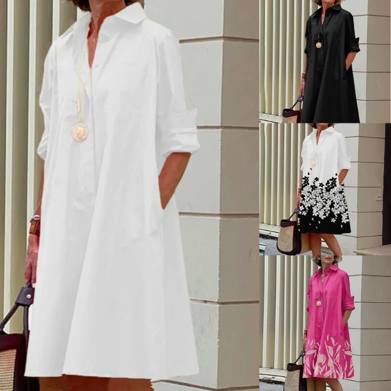 Womens Button Down Dress Summer V-Neck Long Sleeve A-line Business Casual Work Shirt Dress Solid Color Dress
Womens Button Down Dress Summer V-Neck Long Sleeve A-line Business Casual Work Shirt Dress Solid Color Dress