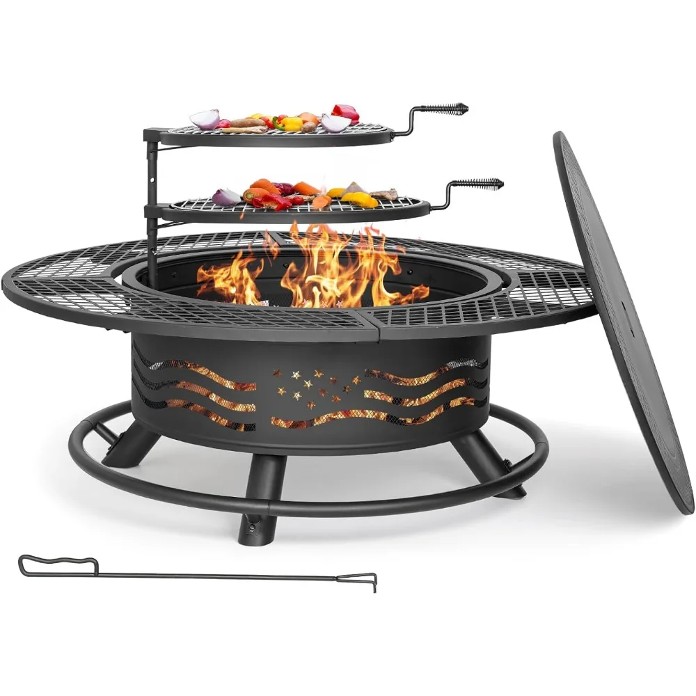 Outdoor Steel Fire Pit with 47 Inch Diameter, Double Cooking Grates, Wood Burning BBQ Grill, and Protective Cover for Backyard U
Outdoor Steel Fire Pit with 47 Inch Diameter, Double Cooking Grates, Wood Burning BBQ Grill, and Protective Cover for Backyard U