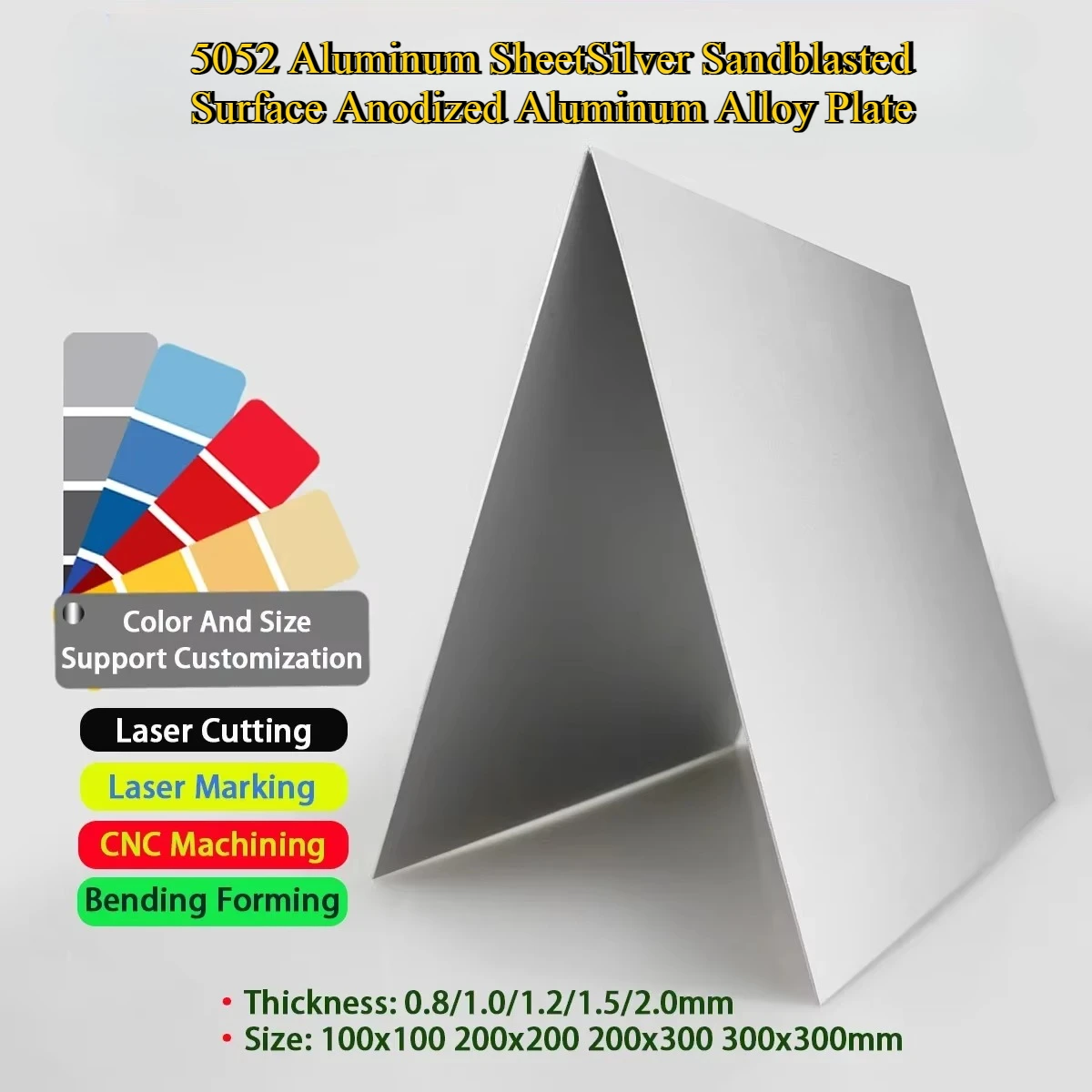 5052 Aluminum Sheet Silver Sandblasted Surface Anodized Aluminum Alloy Plate Thick0.8-2mm Size100x100 200x200 200x300 300x300mm
5052 Aluminum Sheet Silver Sandblasted Surface Anodized Aluminum Alloy Plate Thick0.8-2mm Size100x100 200x200 200x300 300x300mm