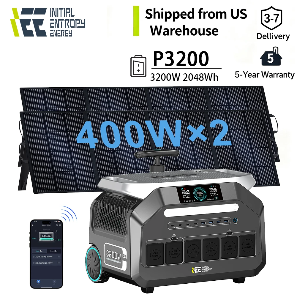 IEE 2PCS 400W Solar Panls + 3200W 2048Wh Solar Portable Power Station P3200 APP Control Powerbank Off-grid External Battery
IEE 2PCS 400W Solar Panls + 3200W 2048Wh Solar Portable Power Station P3200 APP Control Powerbank Off-grid External Battery