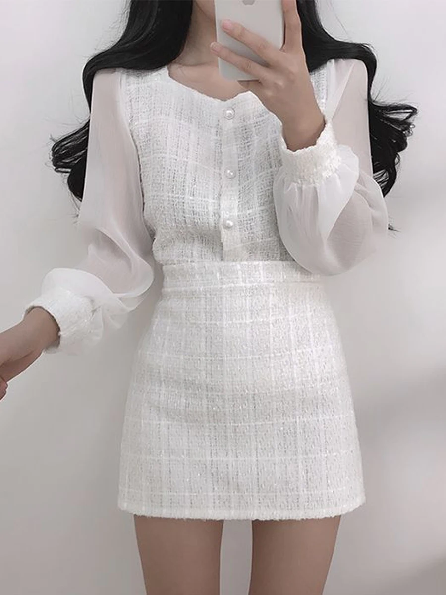 Весенне-осенний шикарный шифоновый топ с квадратным воротником и запахом вокруг юбки, комплект из двух предметов, женский твидовый ансамбль
Весенне-осенний шикарный шифоновый топ с квадратным воротником и запахом вокруг юбки, комплект из двух предметов, женский твидовый ансамбль