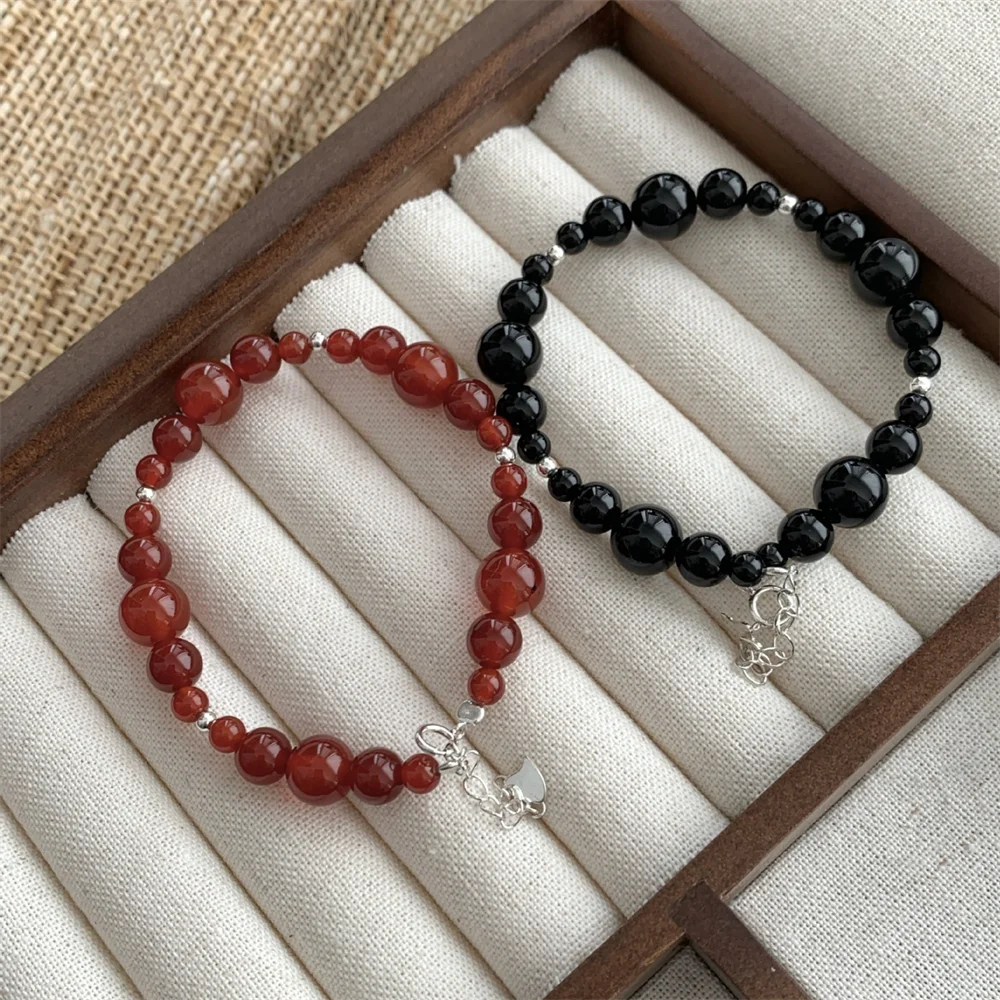 Korean S925 Sterling Silver Bracelet, Natural Black Agate Silver Beads, INS High-end Light Luxury Niche Design Jewelry
Korean S925 Sterling Silver Bracelet, Natural Black Agate Silver Beads, INS High-end Light Luxury Niche Design Jewelry