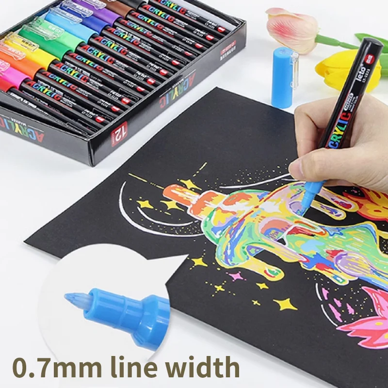 12/ 24-color set of water-based acrylic markers fine 0.7MM tip for outlining, graffiti, as well as painting on rocks, fabri
12/ 24-color set of water-based acrylic markers fine 0.7MM tip for outlining, graffiti, as well as painting on rocks, fabri