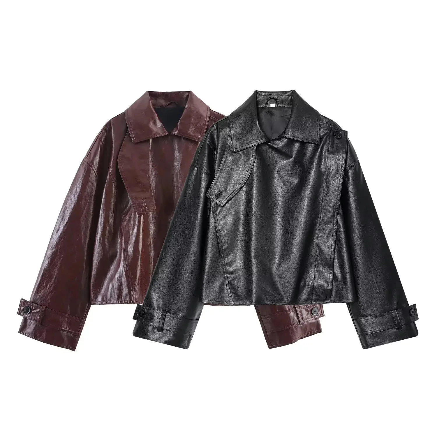 KIDCRKJ Women Spring Leather Coat Pure Color Turn Down Collar Spliced Motorcycle Lady Coat Minimalist Highstreet Female Coat
KIDCRKJ Women Spring Leather Coat Pure Color Turn Down Collar Spliced Motorcycle Lady Coat Minimalist Highstreet Female Coat