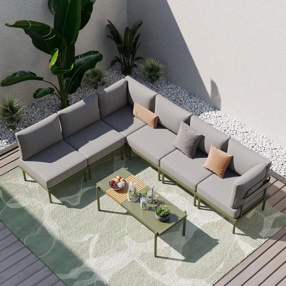 7 Pieces Metal Patio Furniture Set, Outdoor Sectional Sofa with 6 Inch Olefin Cushion, Modern Outdoor Conversation Sets for Bac
7 Pieces Metal Patio Furniture Set, Outdoor Sectional Sofa with 6 Inch Olefin Cushion, Modern Outdoor Conversation Sets for Bac