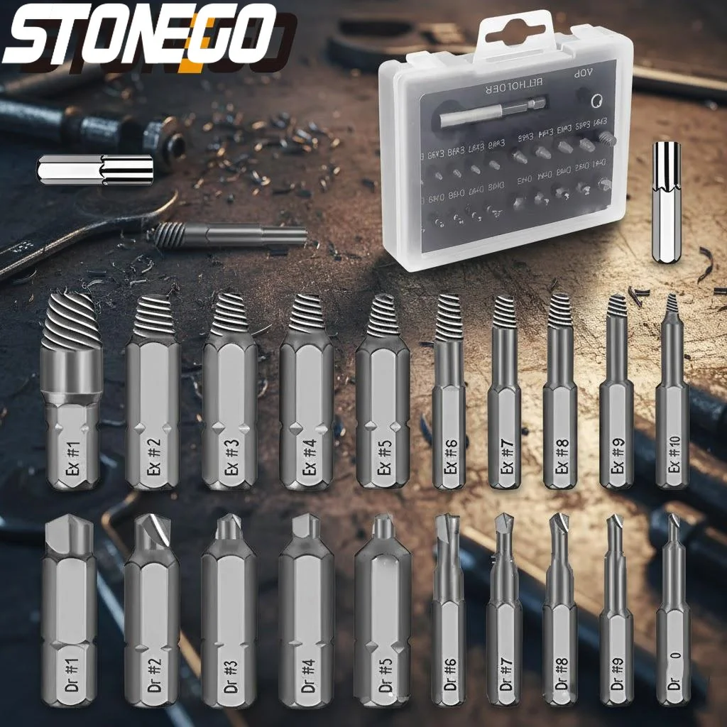22PCS Screw Extractor Set Drill Bit Tools Remove Stripped Broken Bolts Studs Screws Teeth Demolition Kit Fast Easy Repair