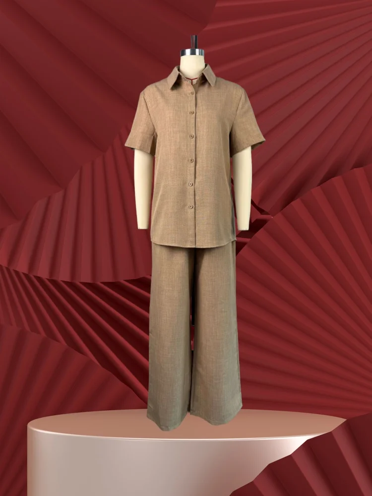 Женский костюм Sister Star, модная повседневная свободная рубашка с короткими рукавами и лацканами, широкие брюки, темпераментный комплект из двух предметов для поездок на работу
Женский костюм Sister Star, модная повседневная свободная рубашка с короткими рукавами и лацканами, широкие брюки, темпераментный комплект из двух предметов для поездок на работу