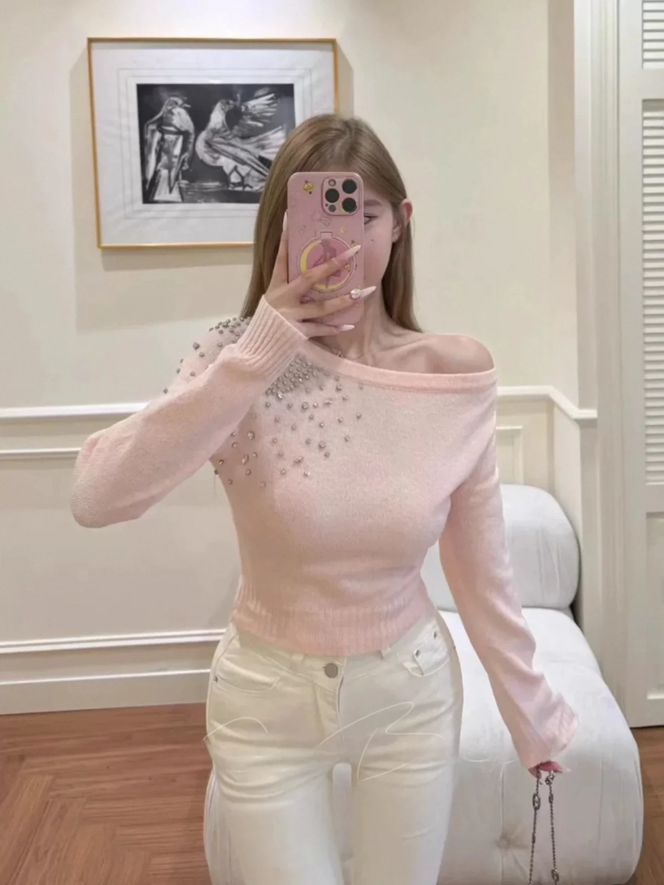 Heavyweight Sexy Diamond Embellished Knitwear Pure Desire Waist-Cinching One-Shoulder Long Sleeve Sweater for Women
Heavyweight Sexy Diamond Embellished Knitwear Pure Desire Waist-Cinching One-Shoulder Long Sleeve Sweater for Women