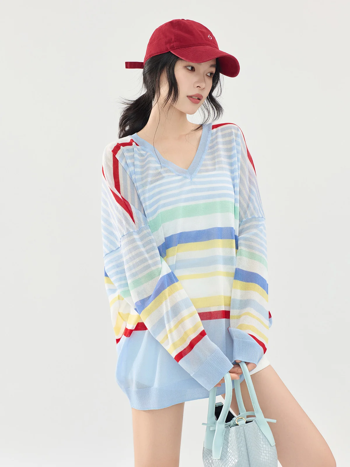 Summer New Style Women's Loose Fit Long Sleeve Knitted T-shirt Stripes V-neck Thin Mesh Cover up Top Casual Wear
Summer New Style Women's Loose Fit Long Sleeve Knitted T-shirt Stripes V-neck Thin Mesh Cover up Top Casual Wear
