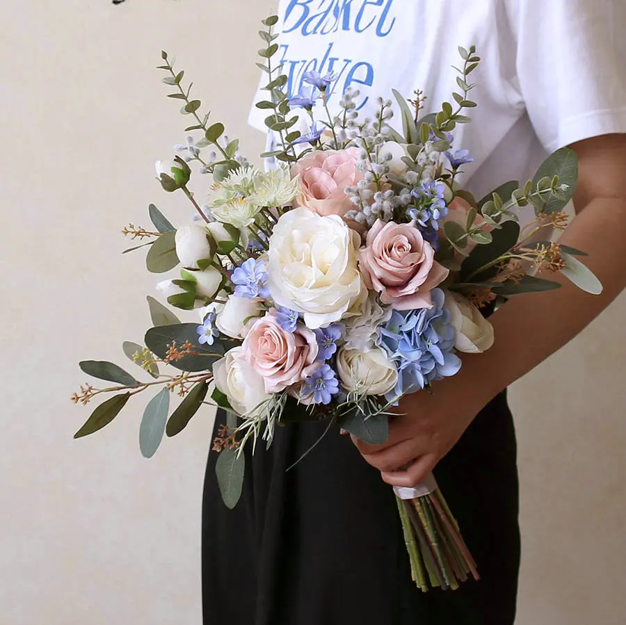 EillyRosia White Pink Tropical Bridal Bouquet Blue Hydrangea Green Eucalyptus Beach Wedding Holding Flowers for Bride Artificial
EillyRosia White Pink Tropical Bridal Bouquet Blue Hydrangea Green Eucalyptus Beach Wedding Holding Flowers for Bride Artificial