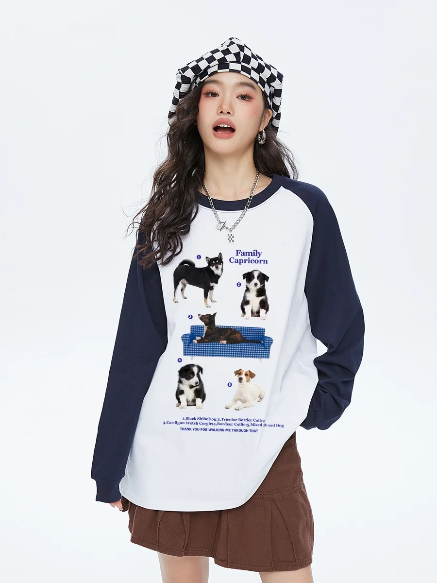 Capricorn American Style Fun Dog Long Sleeve Shoulder Insert Sweatshirt Loose Base Shirt Long Top Women's Casual Cotton T-shirt
Capricorn American Style Fun Dog Long Sleeve Shoulder Insert Sweatshirt Loose Base Shirt Long Top Women's Casual Cotton T-shirt