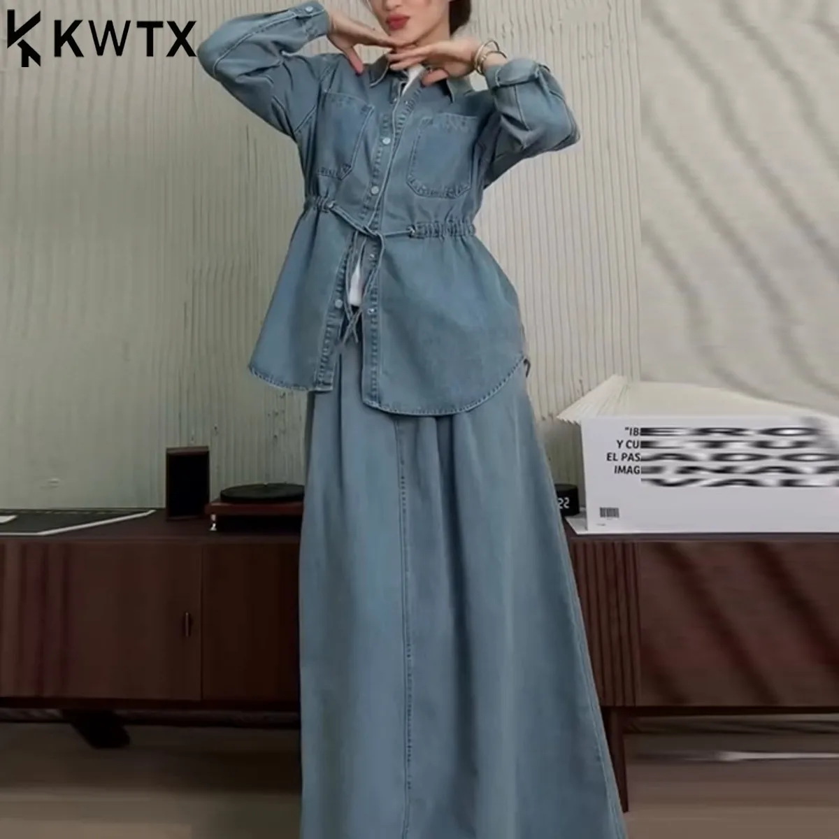 KWTX 2025 Women Denim 2 Piece Set Jacket Skirt Single Breasted Belted Waist Chic Elegant Casual Autumn Premium Comfortable
KWTX 2025 Women Denim 2 Piece Set Jacket Skirt Single Breasted Belted Waist Chic Elegant Casual Autumn Premium Comfortable