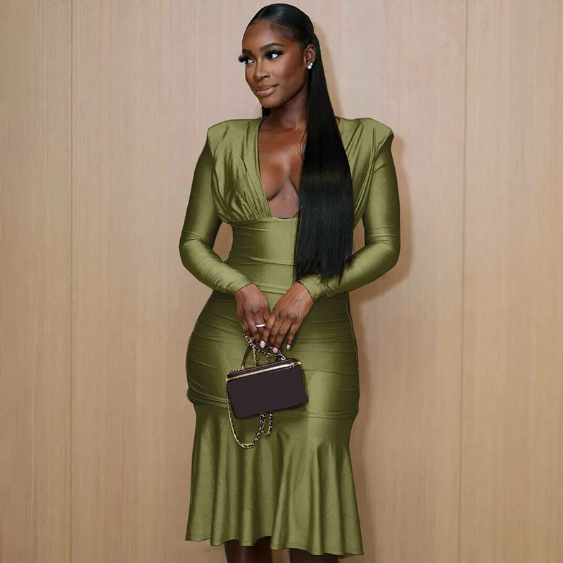 BKLD Women Clothing 2024 Autumn And Winter New Fashion Solid Color Sexy V-Neck Pleated Long Sleeve Temperament Party Dresses
BKLD Women Clothing 2024 Autumn And Winter New Fashion Solid Color Sexy V-Neck Pleated Long Sleeve Temperament Party Dresses