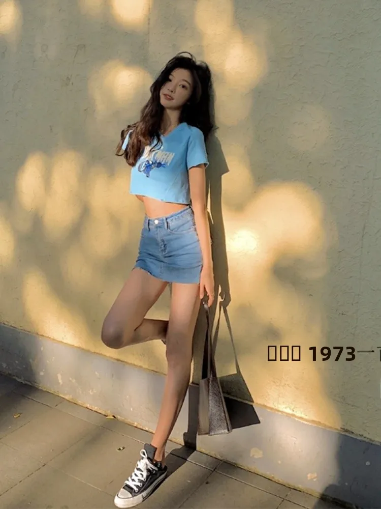 Elastic Slimming High Waist Denim Skirt ort Women's Summer Faion Anti-Light Skirt Pants A-Line Pure Color Versatile
Elastic Slimming High Waist Denim Skirt ort Women's Summer Faion Anti-Light Skirt Pants A-Line Pure Color Versatile