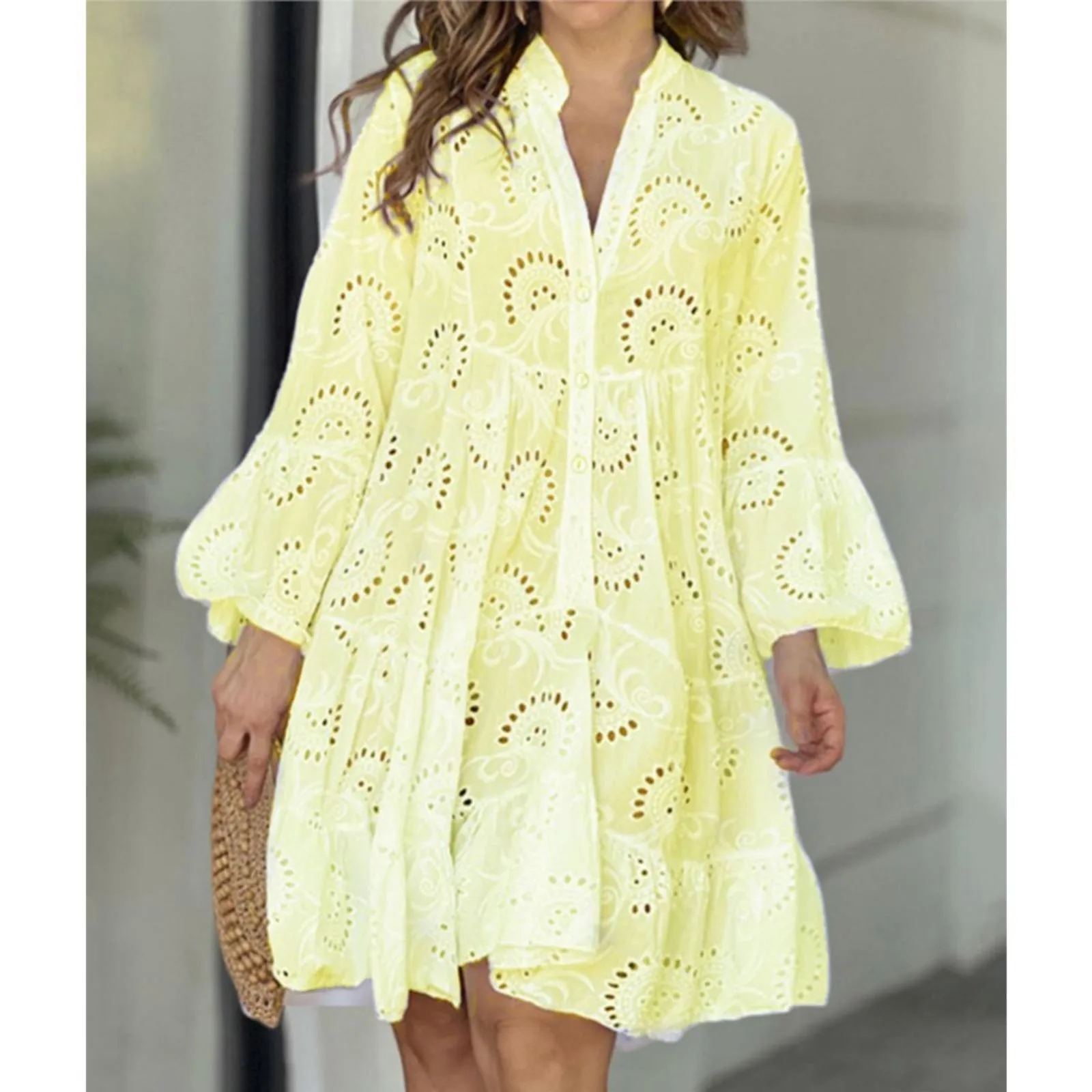 Summer Elegant Vintage Solid Lace Dress V-neck Loose Hollow Out Pattern Embroidery Vestidos Women Beach Sexy Mini Dresses White
Summer Elegant Vintage Solid Lace Dress V-neck Loose Hollow Out Pattern Embroidery Vestidos Women Beach Sexy Mini Dresses White