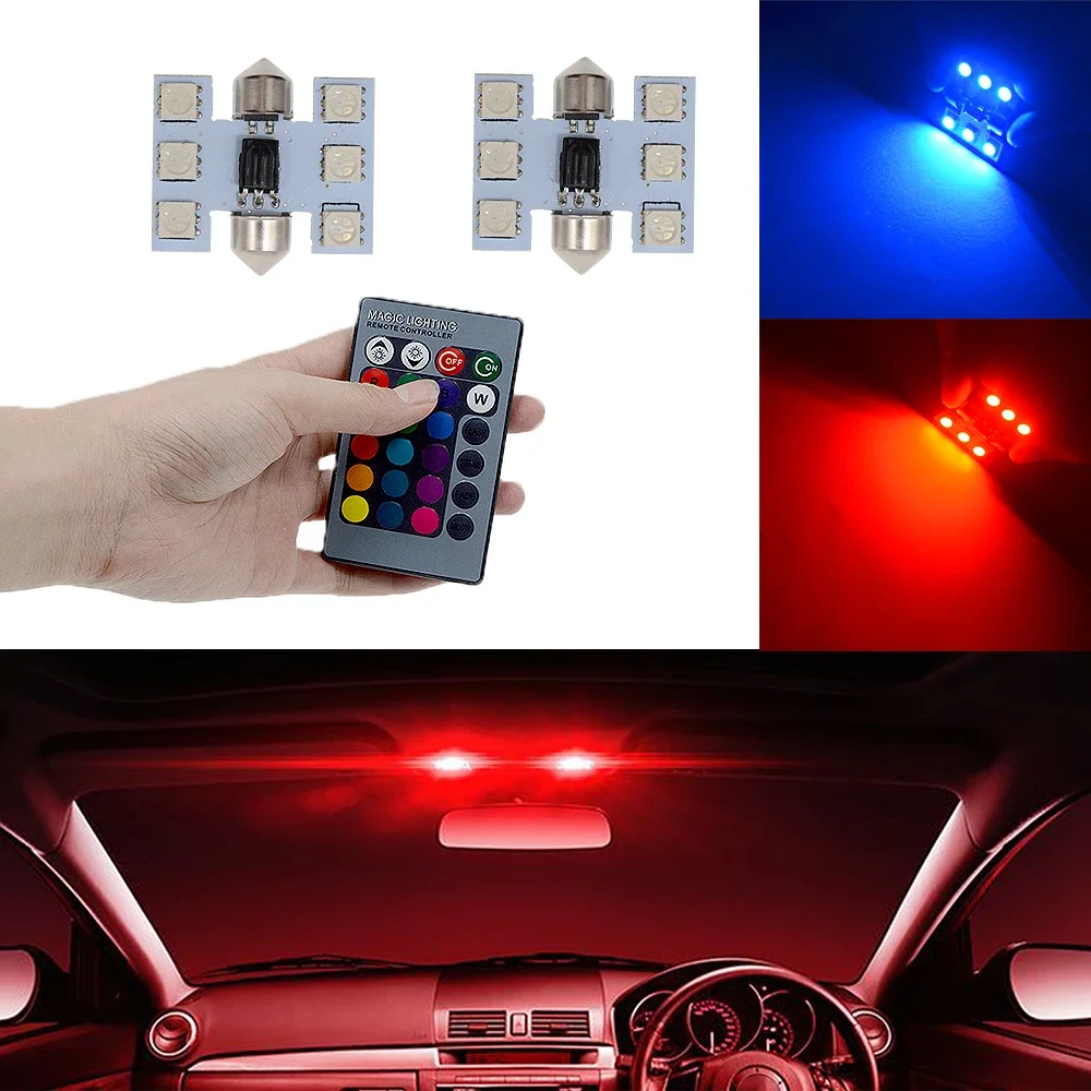 2PCS T10 RGB Car Led Light C5W 5050 6SMD 12V 31mm Festoon Dome Door Color Lemote Controller Reading Lamp Roof Trunk Wedge Bulb
2PCS T10 RGB Car Led Light C5W 5050 6SMD 12V 31mm Festoon Dome Door Color Lemote Controller Reading Lamp Roof Trunk Wedge Bulb