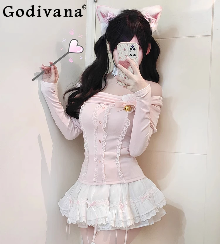 Japanese Soft Girl Pink Long-sleeved Top + Cake Skirt Set Spring Female Sweet and Cute Bow Kawaii Two Piece Sets Womens Outifits
Japanese Soft Girl Pink Long-sleeved Top + Cake Skirt Set Spring Female Sweet and Cute Bow Kawaii Two Piece Sets Womens Outifits