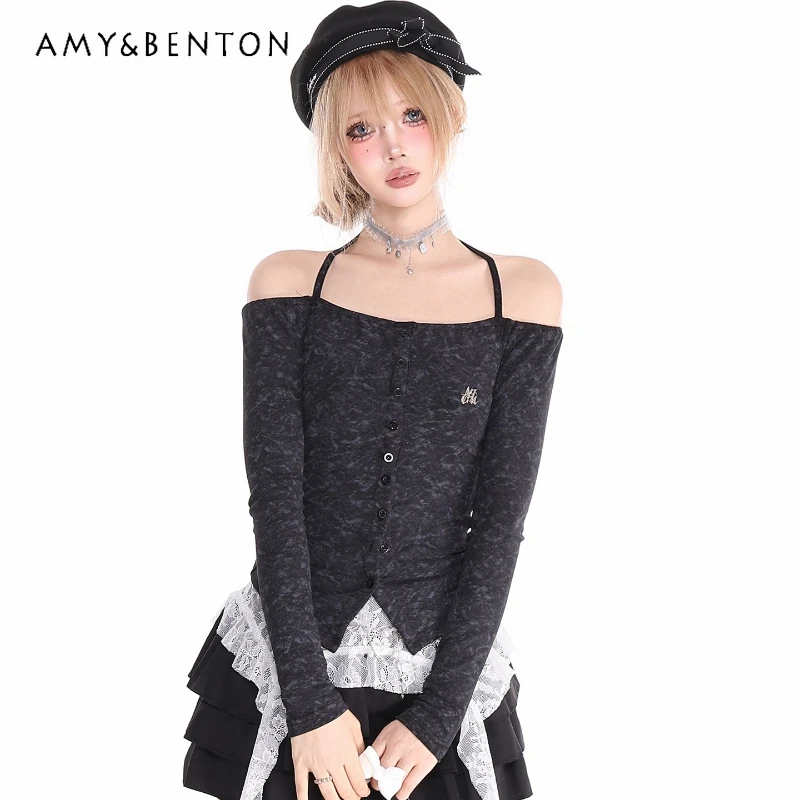 Autumn New Black Gray Hot Girl Off-Shoulder Halter Long Sleeve Women's T-Shirt Original Design Slimming One-Shoulder Top Ladies
Autumn New Black Gray Hot Girl Off-Shoulder Halter Long Sleeve Women's T-Shirt Original Design Slimming One-Shoulder Top Ladies