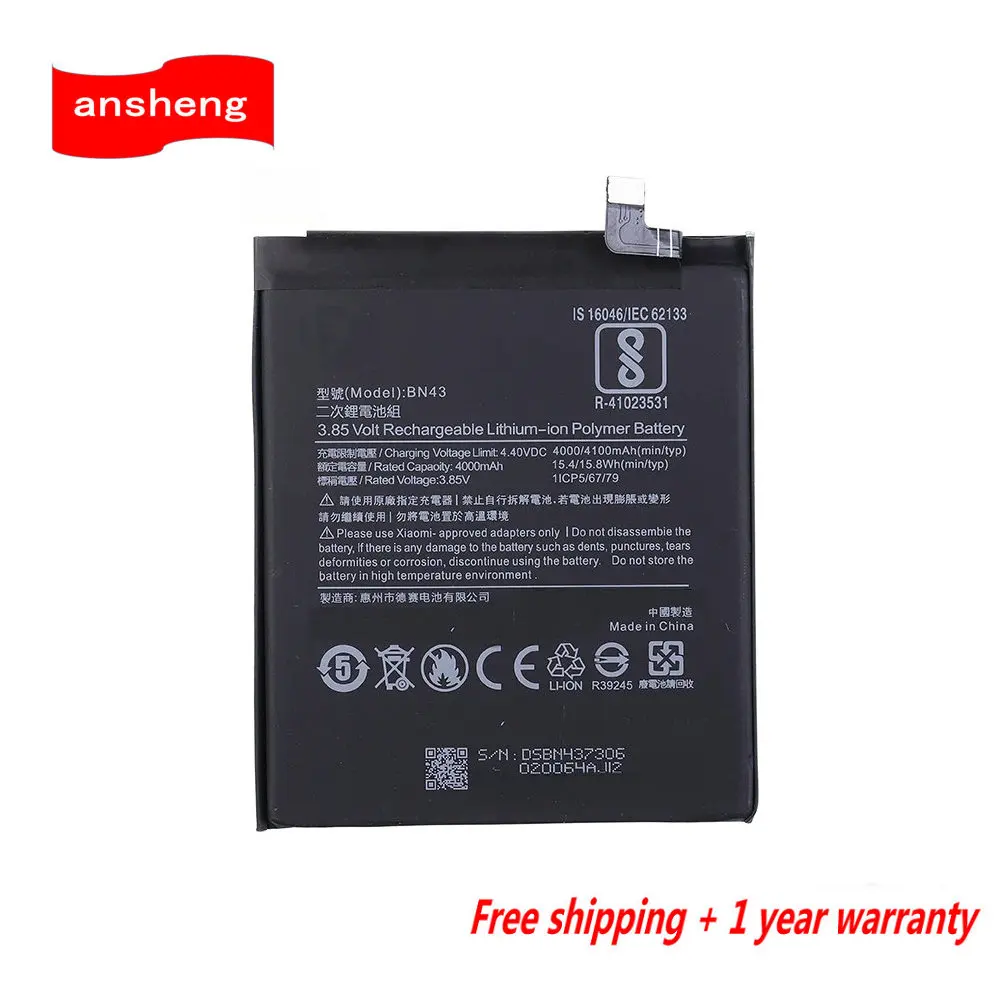 High Quality 3.85V 4000mAh BN43 Battery For Xiaomi Redmi Note 4X / Note 4 Smartphone
High Quality 3.85V 4000mAh BN43 Battery For Xiaomi Redmi Note 4X / Note 4 Smartphone