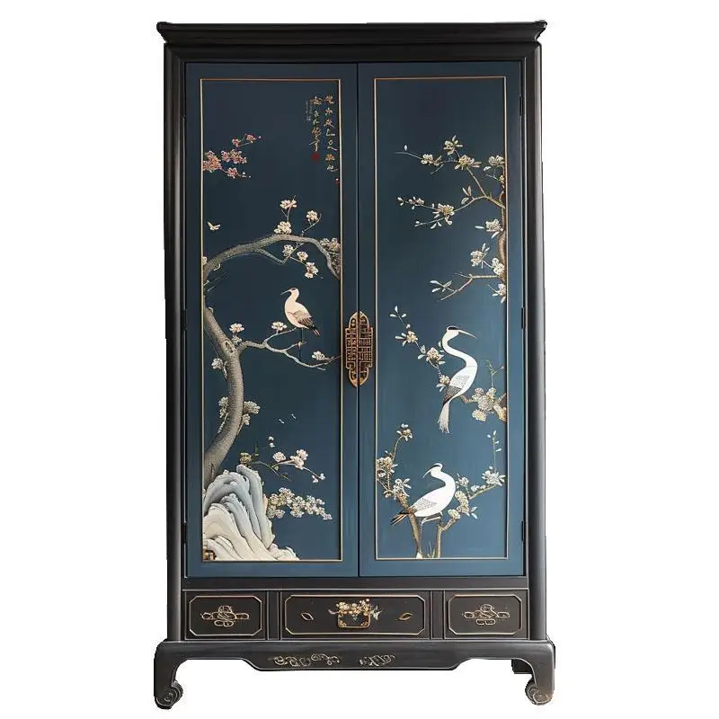 New Chinese retro black painted home bedroom solid wood light luxury wardrobe large capacity living room double door
New Chinese retro black painted home bedroom solid wood light luxury wardrobe large capacity living room double door