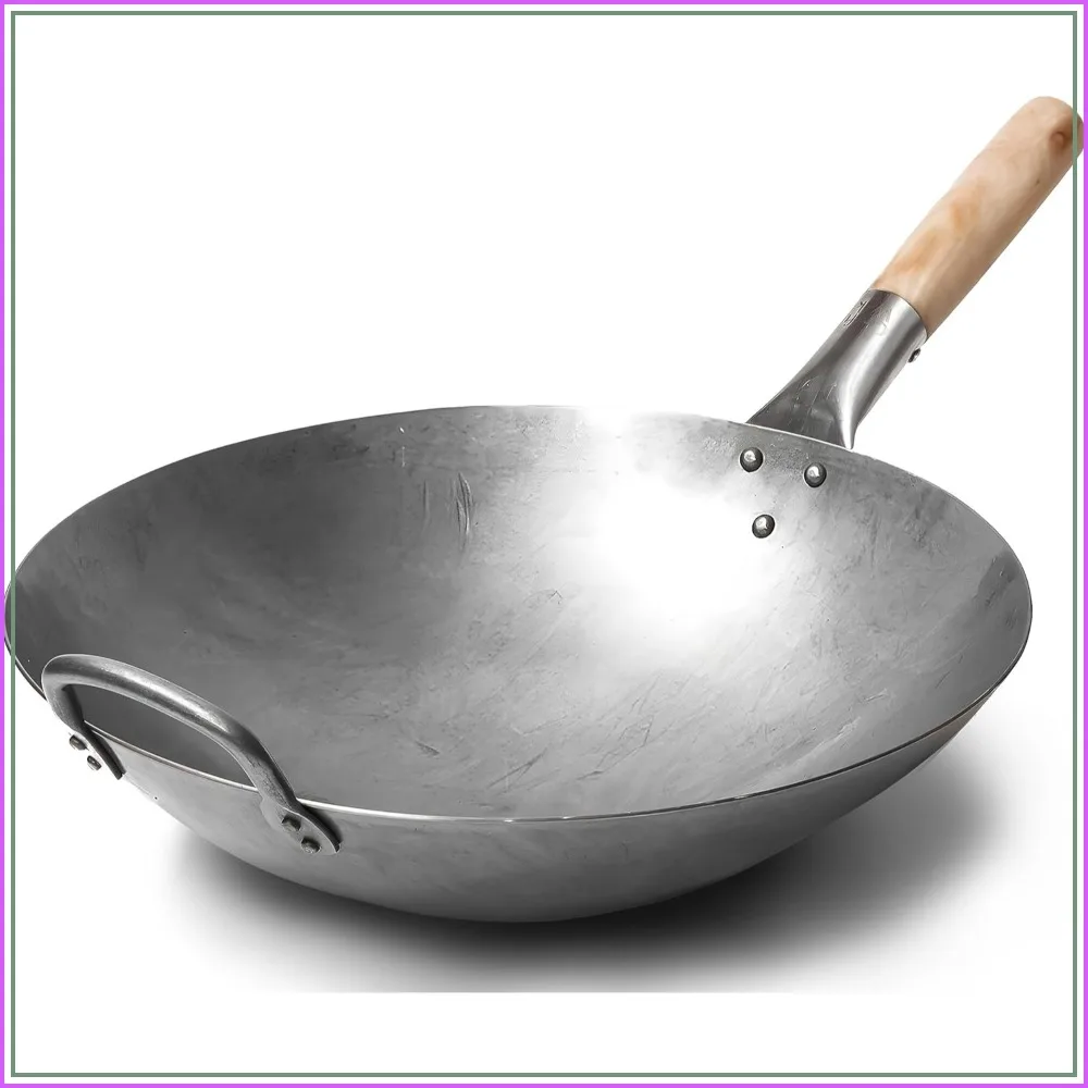 Traditional Hand Hammered Carbon Steel Wok, 14 Inch Round Bottom, with Wooden & Steel Helper Handle
Traditional Hand Hammered Carbon Steel Wok, 14 Inch Round Bottom, with Wooden & Steel Helper Handle