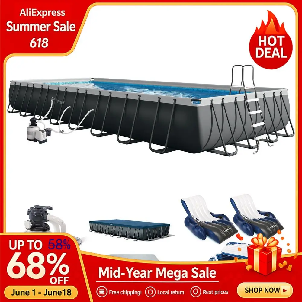 26373EH Ultra XTR 32ft x 16ft x 52in Above Ground Swimming Pool Set with Sand Filter Pump, Inflatable Lounge Pool Recliners 2Pac
26373EH Ultra XTR 32ft x 16ft x 52in Above Ground Swimming Pool Set with Sand Filter Pump, Inflatable Lounge Pool Recliners 2Pac