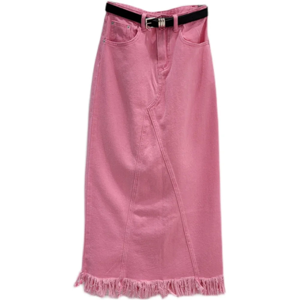 Pink fringed denim skirt women new style high waist thin split long skirt
Pink fringed denim skirt women new style high waist thin split long skirt